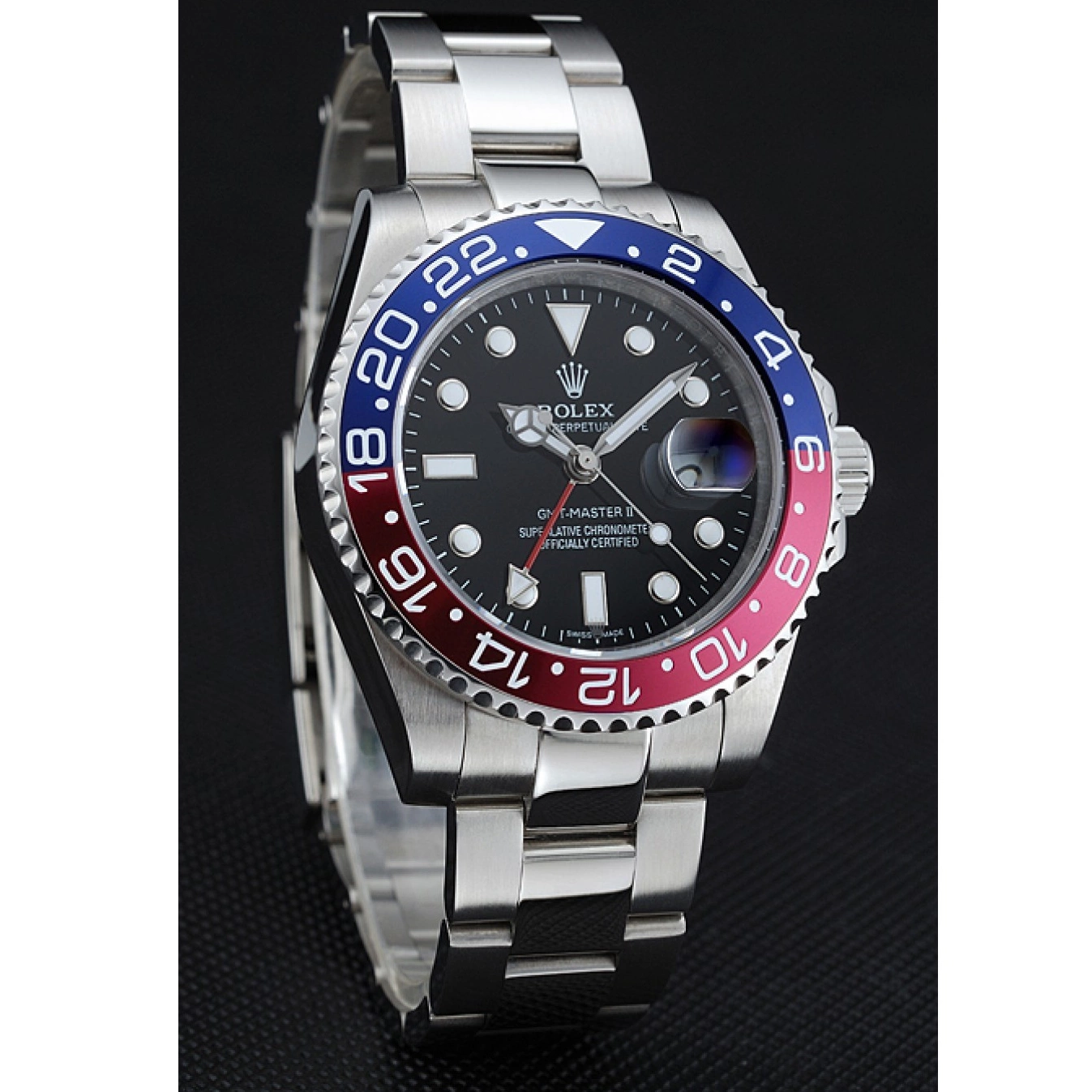Aaa replica watch Master Watch Rose GMT Blue Black Bezel II Rolex Red Dial 0803